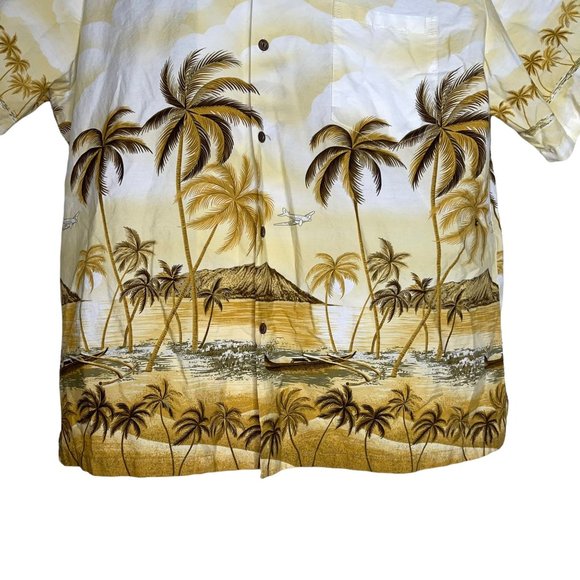 Vintage Ky's Yellow Airplane Beach Volcano Hawaiian Aloha Shirt Men's 2XL - Picture 3 of 10